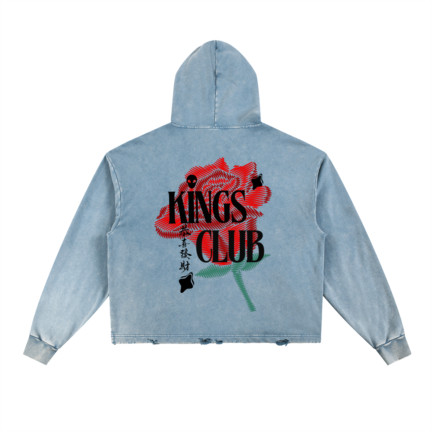 King Vintage Washed Frayed-Hem Hoodie