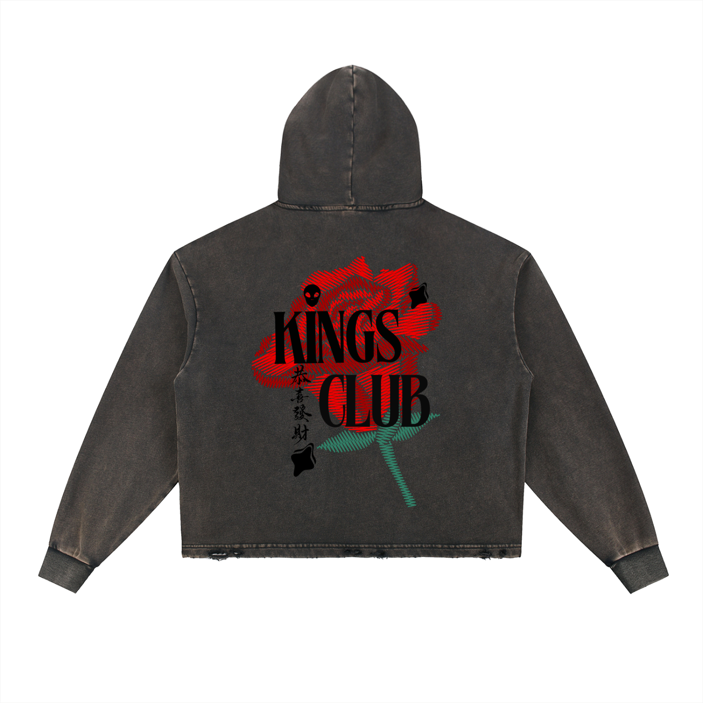 King Vintage Washed Frayed-Hem Hoodie